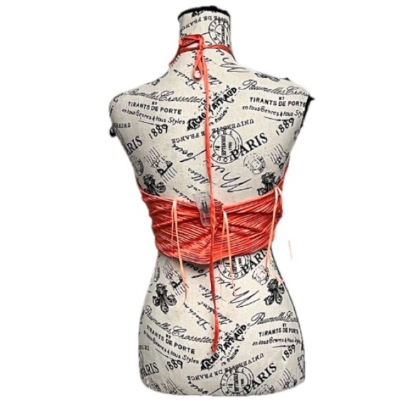 Sincerely Jules Orange Crinkle Pleated Halter Crop Top Ruched Boho Coastal L - Picture 6 of 11